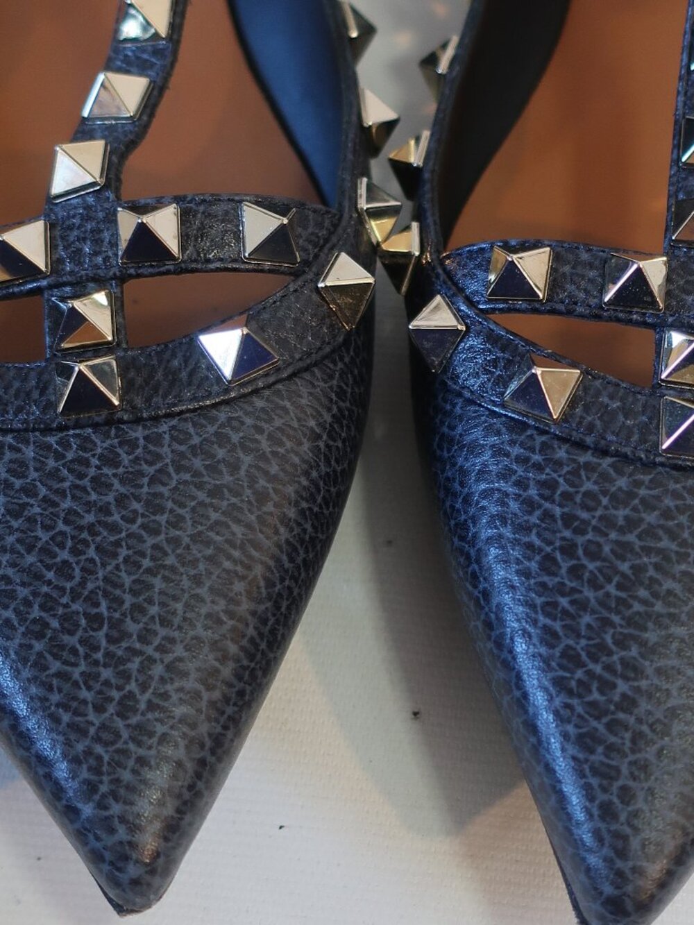 Valentino Garavani Rockstud Navy/Purple Pebbled Leather Ballet Flats 39/ US 9 - Picture 12 of 13